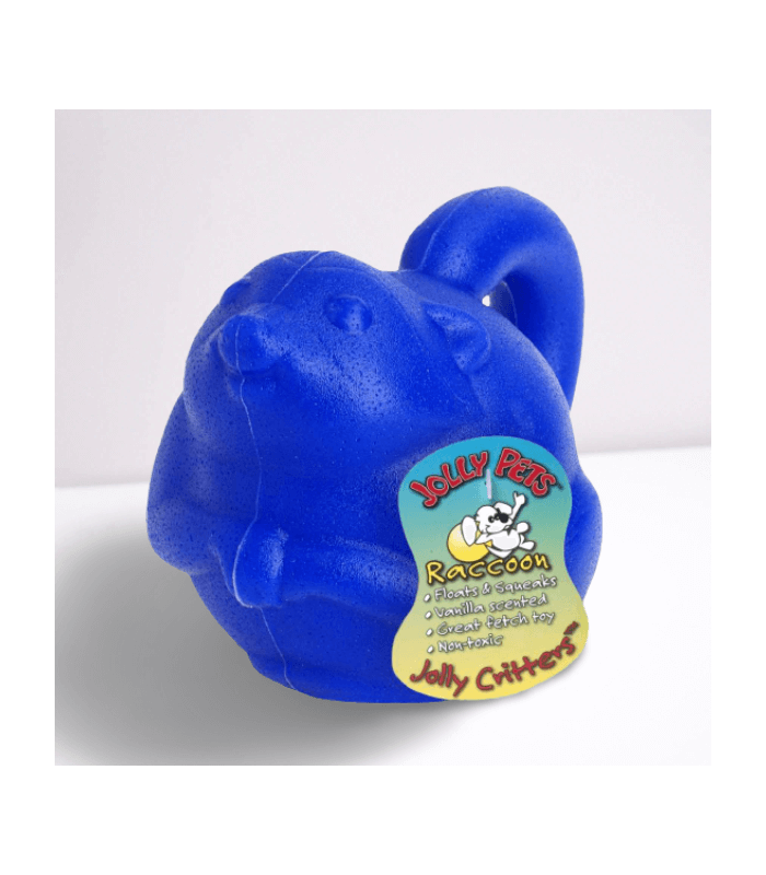 Jouet à lancer pour chien raton laveur bleu.