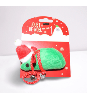 Peluche souris avec tenue de noël pour chat.