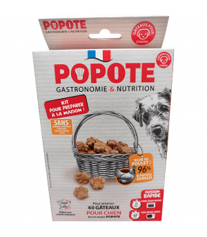 Préparation friandise poulet pour chien.