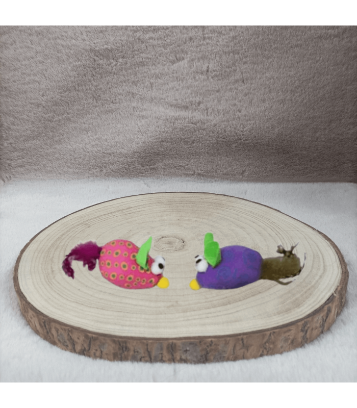 Lot deux peluches souris avec plumes pour chat Ferribiela.