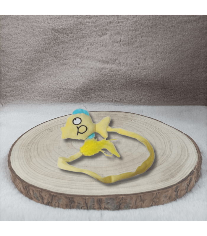 Peluche poisson rigolo jaune pour chat avec herbe à chat.