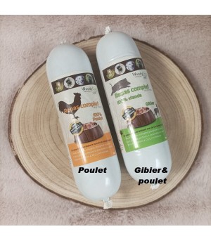 Saucisson repas pour chien au poulet ou au poulet et gibier