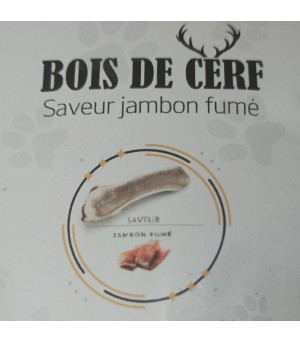 Mastication pour chien bois de cerf tranché aromatisé au jambon fumé.