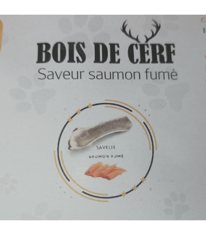 Mastication durable bois de cerf  tranché au saumon fumé.