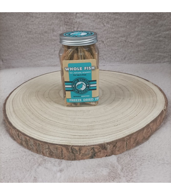 Poisson entier lyophilisé kiwi walker pour chiot, chien et chat.